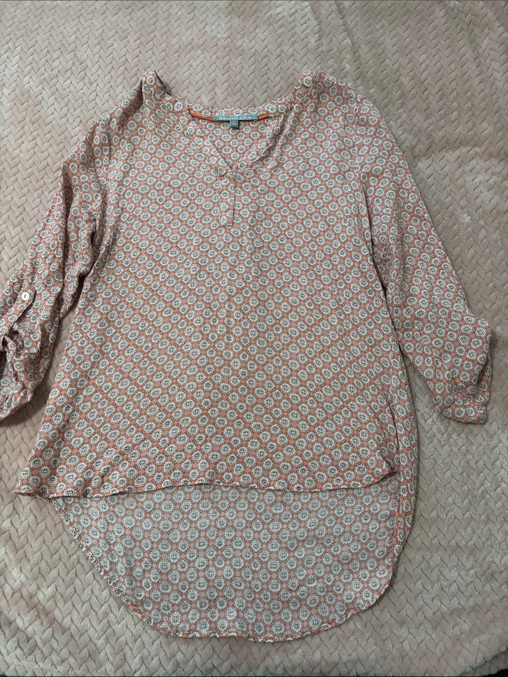 Daniel Rainn Peach Floral Henley Tunic